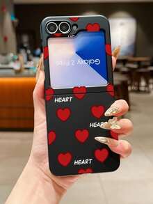 1 chiếc ốp lưng điện thoại gập thời trang tối giản dễ thương bằng chất liệu PC mềm mại như da, màu đen với họa tiết trái tim, bảo vệ và chống rơi vỡ: Tương thích với Samsung Galaxy Z Flip 3/Z Flip 4/Z Flip 5/Z Flip 6/Z / Razr 60/ Razr 50/Galaxy Z Flip 7 FE - màu đen - Xem 9