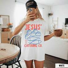 Camiseta Cristiana, Peces y Panes, Cristiana, Camiseta Estética de Pescador, Camiseta Cristiana Retro, Camiseta Gráfica - Blanco - Ver 4