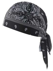 1pc Men's Cashew Flower Print Pirate Bandana Hat, Breathable Drawstring Bandana, Black Casual Cycling/Motorcycle Headwear, Hip Hop Headscarf - Multicolor - View 13
