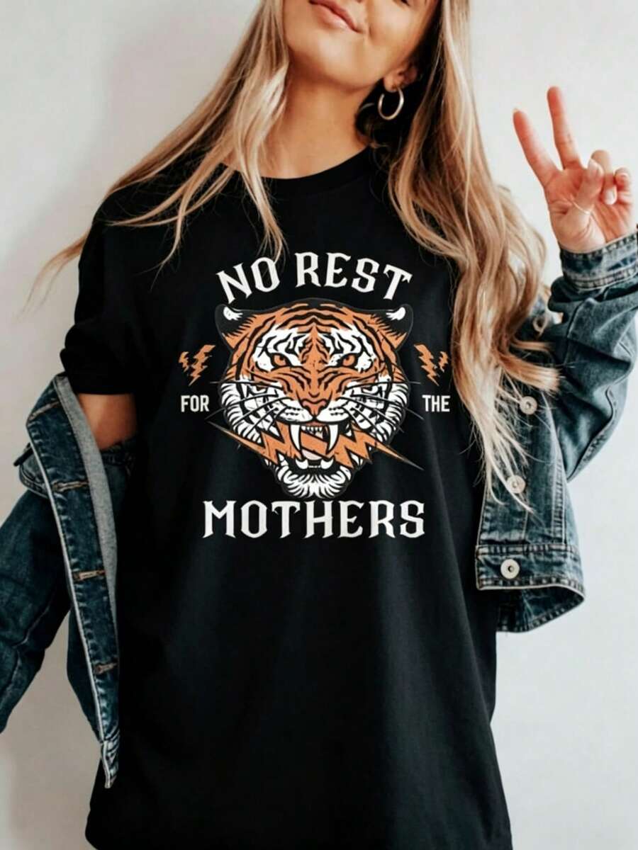 Camiseta Grunge Tiger Mama, Camiseta Mom Life - Negro - Ver 1