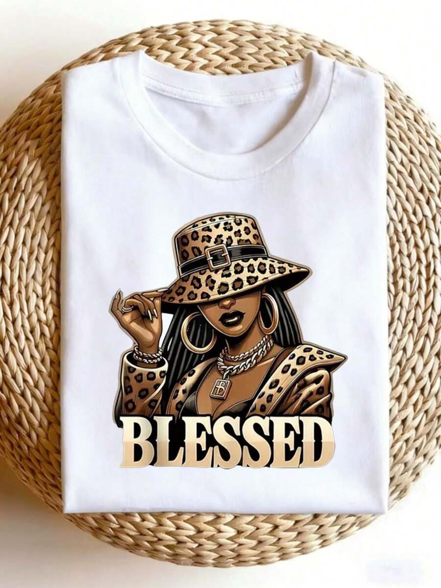 Camiseta de manga corta con cuello redondo de edición limitada, con un diseño moderno y estampado de leopardo, perfecta para uso casual. Algodón ligero. - Blanco - Ver 1