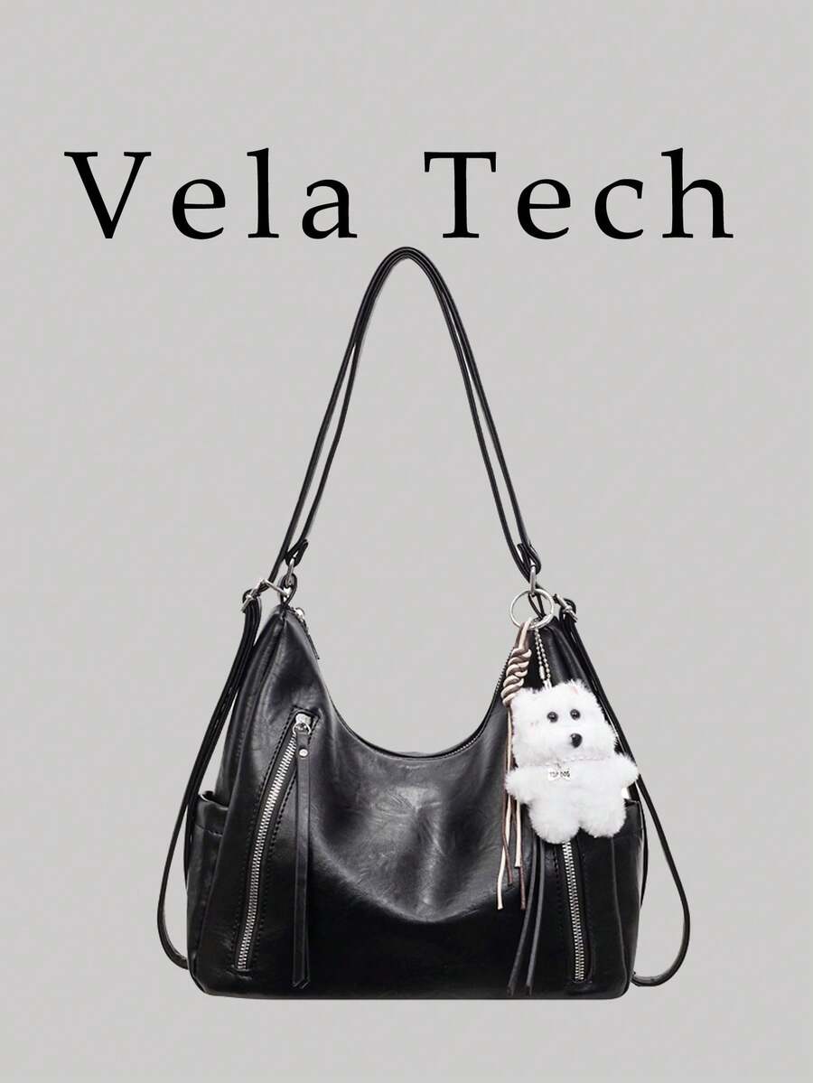 Matte Texture Large Capacity Fashionable Versatile Shoulder Bag, High-End Beach Bag, Tote Bag, Shopping Bag - Black - View 1