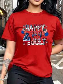 Camiseta roja de mujer de verano: Chispa patriótica: Camiseta roja de mujer del 4 de julio con fuegos artificiales - Águila calva orgullo patriótico estrella de la libertad EE.UU.Vibraciones Suelta y cómoda Ropa de verano - Rojo - Ver 6