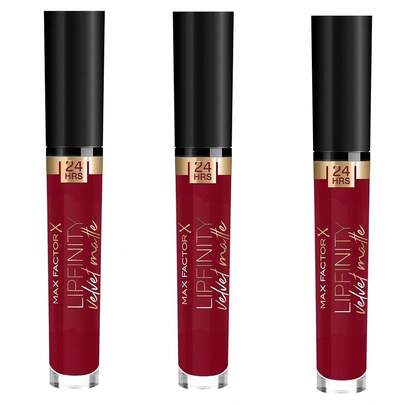  3 Pcs Max Factor Lipfinity Velvet Matte Lipstick - Red Allure 090