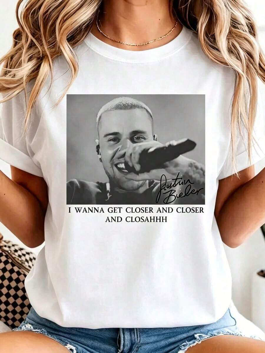 Camiseta con Estampado Vintage, Camiseta para Fanáticos de la Música Pop, Camiseta Vintage de Concierto, Camiseta con Frases de Letras, Ropa Urbana Unisex, Regalo para Fanáticos de Bieber - Blanco - Ver 1