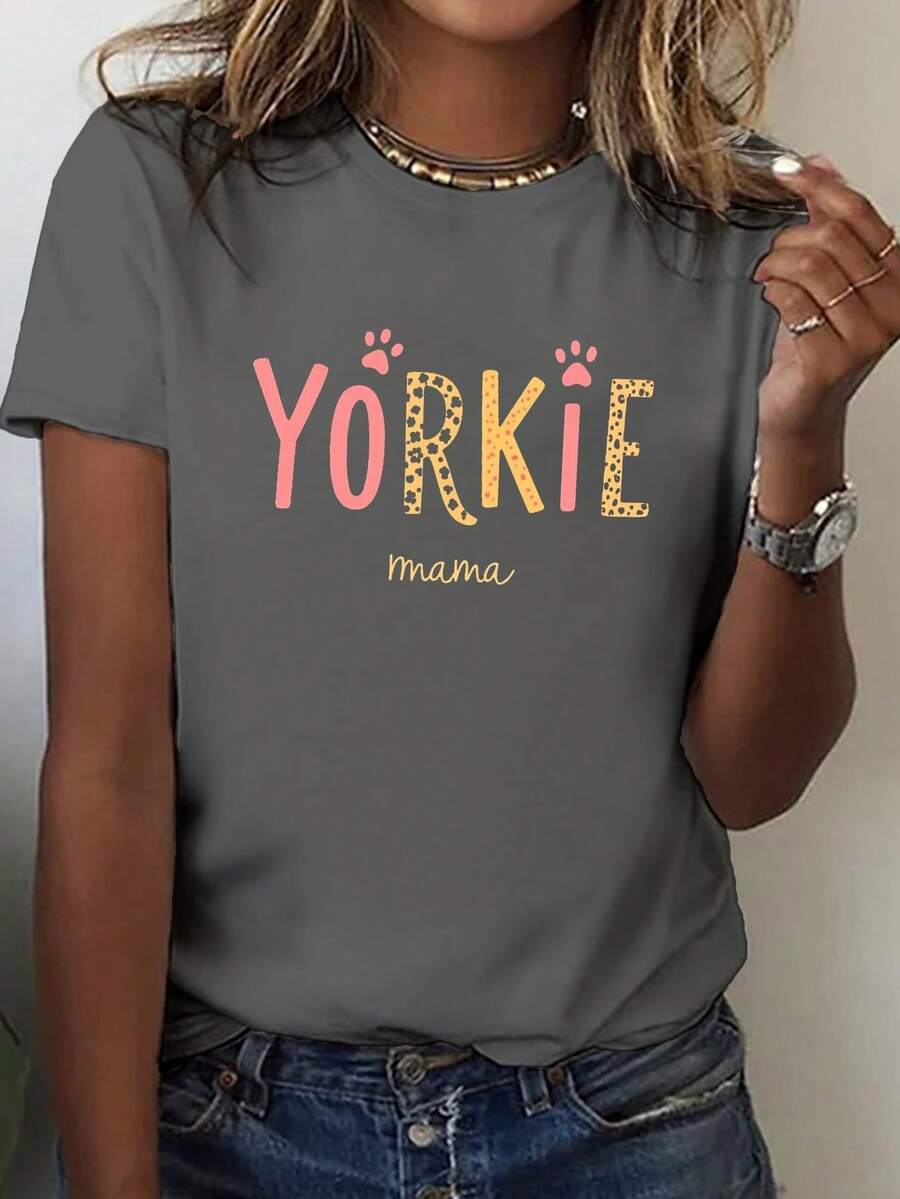 Talla grande - talla extra grande - camiseta de mujer, hecha de algodón puro, tela ligera y transpirable, diseño de cuello redondo, diseño estampado, corte de manga corta, adecuada para primavera y verano. - Gris Oscuro - Ver 1