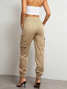 Women's Solid Color Casual Pants - Khaki - View 4