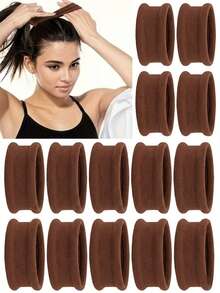 20 Stücke elegante Haargummis - dicke nahtlose elastische Pferdeschwanz-Seile, rutschfest, weich und bequem, klassische Farben, geeignet für verschiedene Frisuren, Damen-Haaraccessoires - Braun - Übersicht 3