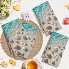 1pc/2pcs/4pcs Coastal Beach Print Towel, Super Soft Quick Dry Absorbent Towel, Realistic Seashell & Ocean Water Pattern, Machine Washable, For Kitchen & Bathroom Decor - Multicolor - View 8