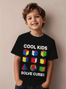 Camiseta casual de cuello redondo para niño, corte regular, manga corta, diseño estampado con camiseta de resolución rápida de cubos, adecuada para jóvenes, ropa de hombre, camiseta de algodón para hombre, camisetas para hombre, conjuntos de verano para hombre, ropa de verano para hombre, camisetas de banda, camisetas para hombre, conjuntos de vacaciones para mujer, conjuntos modestos de verano, tops de jersey, ropa de resort para mujer con estilo, ropa de verano para mujer, tops de algodón, tops de verano, conjuntos de verano, tops para mujer, tops blancos, top de fiesta. - Negro - Ver 1