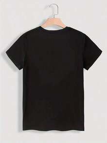 100% algodón puro 1 pieza de camiseta casual de poliéster para mujer con patrón geométrico - Top de manga corta con cuello redondo y ligeramente elástico para primavera/verano - Sudadera con estampado gráfico para viajes en familia. - Negro - Ver 3