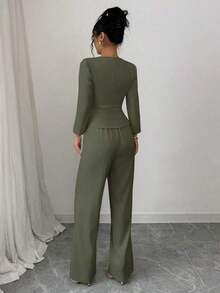 Conjunto de blazer y pantalones de manga larga elegante para mujer, estilo de negocios/oficina, adecuado para verano, Día de la Independencia, graduación, regreso a clases - Verde - Ver 2