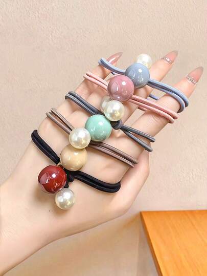 5/10 cái/bộ dây buộc tóc ngọc trai màu Morandi, đỏ, be, xanh lá, xám, hồng nhiều màu tùy chọn - phù hợp cho nữ và phụ nữ, tuyệt vời cho hàng ngày, đi làm, du lịch, tốt nghiệp, màu ngẫu nhiên