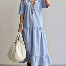 Women Long Dresses - 藍白 - 查看 8