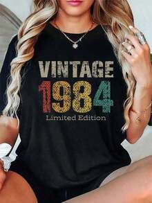 1 pieza Vintage 1984 Edición Limitada Regalos de 41º Cumpleaños Camiseta de 41 Años Camiseta Casual de Manga Corta 180g 100% Algodón suave - Negro - Ver 1