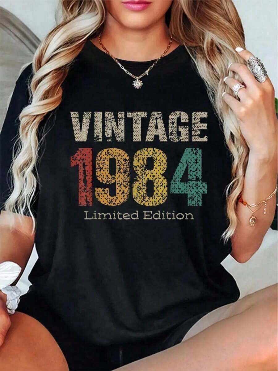 1 pieza Vintage 1984 Edición Limitada Regalos de 41º Cumpleaños Camiseta de 41 Años Camiseta Casual de Manga Corta 180g 100% Algodón suave - Negro - Ver 1
