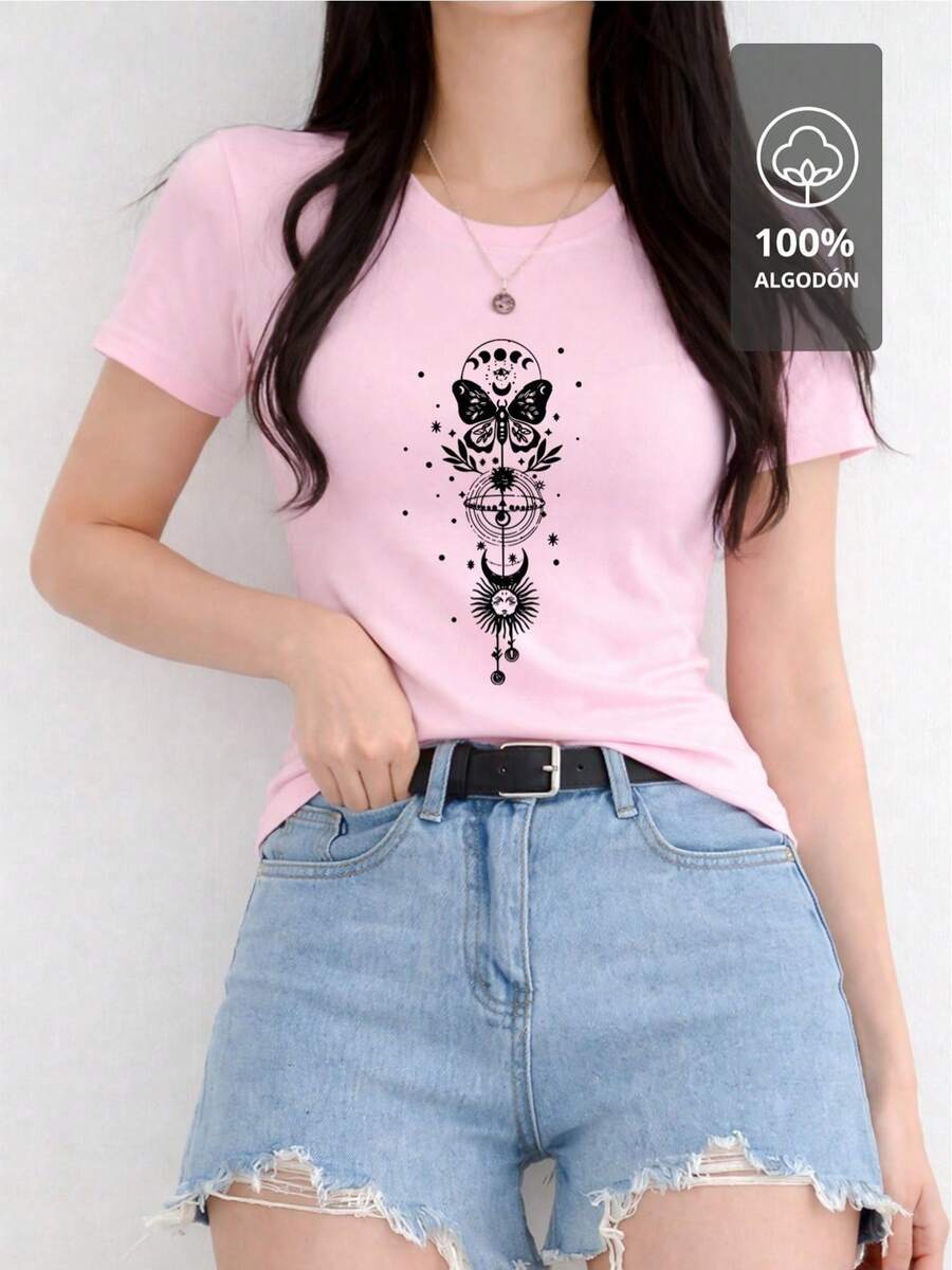 Camisa Estampada para Mujer MYSTIC BUTTERFLY - EDICIÓN ROMÁNTICA CELESTE |   100% - Rosa - Ver 1