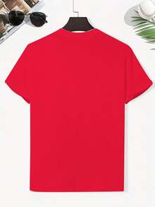 Boys' Graphic Print Cotton T-Shirt, Creative Kids' T-Shirt, Lightweight And Comfortable Short Sleeve Casual T-Shirt, Summer Clothes For Children - 紅色 - 查看 2