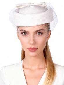 HIMESPORT 2025 Women's Straw Beret Hat With Veil Net Decor, Suitable For Derby Racing, Afternoon Tea, Church, Bridal Wedding, Cocktail Party - A - View 10