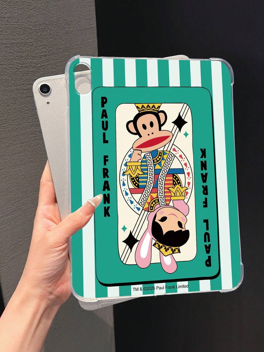 官方授权 Paul Frank 透明平板电脑保护套,卡通猴子和兔子字母卡片绿色条纹图案,全新设计,适用于 iPad Air - 彩色 - 查看 1