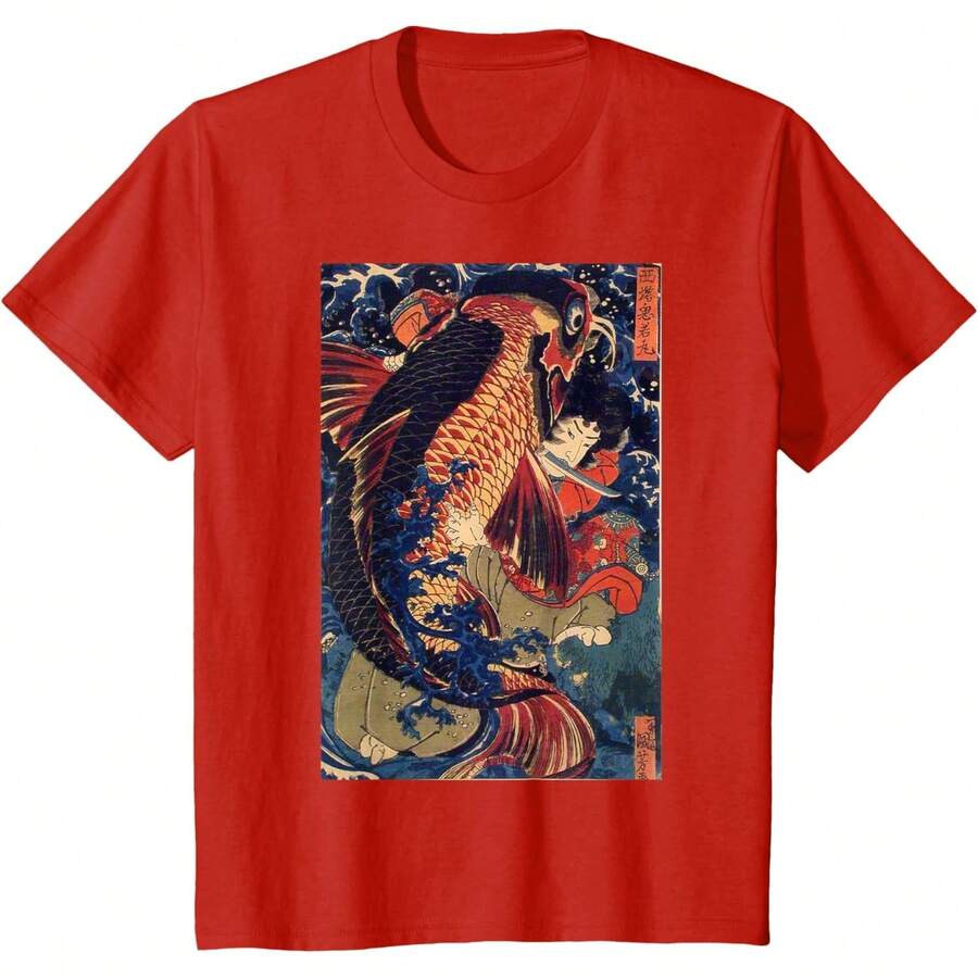 Camiseta japonesa Fighting The Giant Carp - Rojo - Ver 1