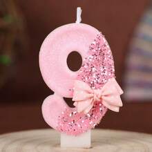 1PC Pink Polka Dot Bow 0-9 Number Birthday Candle Creative New Style, Wedding Decoration, Suitable For Cake Decoration, Dessert Table, Party Birthday Celebration Candle. - View 11