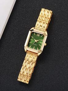 1pc Women's Fashion Square Roman Numeral Dial Quartz Wrist Watch, Classic Elegant Style (Watch Only, No Box) - Gold - View 4