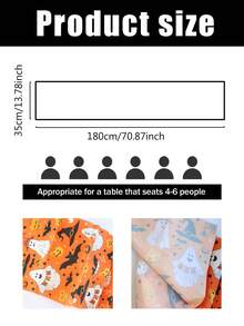 1 Stück 35*180cm Halloween Themen Tischläufer, sürbislaterne, kleiner Geist, Hexenhut, Fledermaus, Spinnennetz Design, Halloween Themen Party, Küche & Heim Dekoration, Innen- & Außenbereich, Feiertags Tischdekoration, Halloween Party Zubehör - Verschiedenfarbig - Übersicht 2