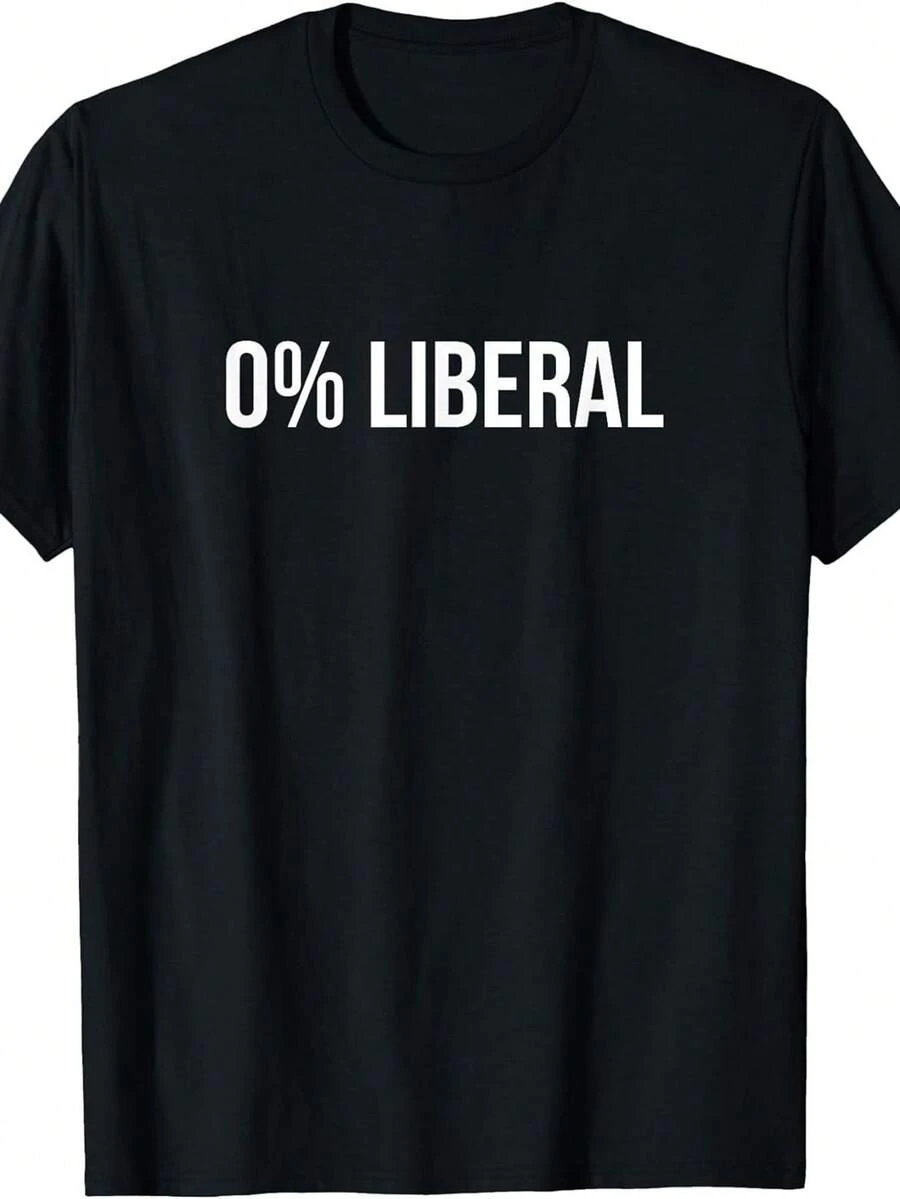 Camiseta con el eslogan "S 0% Liberal Zero Percent Liberal" - Camiseta de declaración política retro de corte holgado 100% con estampado blanco, top casual de manga corta y cuello redondo para usar durante todo el año, idea de regalo para partidarios conservadores y libertarianos. - Negro - Ver 1