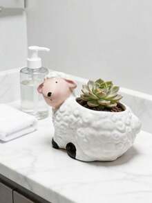 1 pièce Pot à plantes succulentes en résine en forme de mouton mignon, décoration de bureau en forme d'animal de dessin animé - Pot de fleurs en forme de mouton - Voir 6
