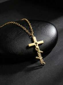 Dây chuyền mặt dây chuyền hình thánh giá vàng tối giản, thanh lịch, khắc tên theo yêu cầu, sang trọng, đa năng, trẻ trung và xinh đẹp, thích hợp làm quà sinh nhật, quà kỷ niệm, trang sức thiết kế riêng, phù hợp cho bạn bè, gia đình, người yêu, các buổi họp mặt và du lịch. - Nhiều màu - Xem 5