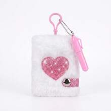 Cute Plush Heart Diary Pendant, Fluffy Faux Fur Mini Notebook, Portable Adorable Notepad, Student Essential, Student Writing Notebook Gift - Multicolor - View 6