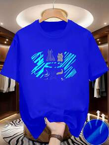 Esta camiseta de manga corta presenta un estampado de graffiti abstracto visualmente llamativo que actúa como su punto focal, con líneas dinámicas que transmiten un toque artístico. - Azul 2 - Ver 6