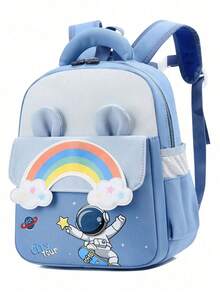 Nueva mochila escolar ligera, cómoda y linda con estampado de astronauta, mochila escolar minimalista y multifuncional - Azul - Ver 2