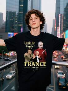 Camiseta Gráfica Vintage de Película Francesa para Hombre - Diseño de De Funes y Películas Francesas, 180g de Peso Pesado 100%, Cuello Redondo, Manga Corta, No Elástica, Ropa Casual, Prenda Vintage para Fanáticos de Películas, Cómoda para Todas las Temporadas, Estilo Bohemio, Corte Regular, Ropa para Hombre, Camisetas de Algodón para Hombre, Camisetas para Hombre, Ropa de Verano para Hombre, Camisetas de Bandas, Camisetas para Hombre, Ropa de Vacaciones para Mujer, Ropa de Verano Modesta para Mujer, Tops de Jersey, Ropa de Resort con Estilo, Ropa de Verano para Mujer, Tops de Algodón, Tops de Verano, Ropa de Verano para Mujer, Tops Blancos, Top de Fiesta - Negro - Ver 1