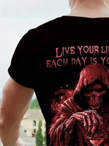 Camiseta de manga corta para hombre de talla grande con diseño de calavera y llama - Color Mezclado 2 - Ver 11