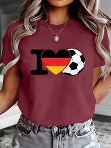 Camiseta de Mujer con Bandera Alemana y Fútbol - Selección Nacional de Alemania, Cuello Redondo Manga Corta, Ideal para Eventos y Ropa Casual - Prenda de Orgullo Alemán - Burdeos - Ver 7