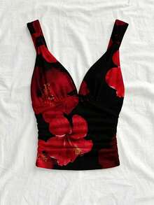 Camiseta de mujer elegante de vacaciones de tela de punto con estampado de lunares, con tirantes retorcidos y fruncidos, de ajuste ceñido, adecuada para vacaciones, citas, té de la tarde, playa, crucero, viaje a la ciudad, vacaciones en la isla, festival de música, vacaciones bohemias, se puede usar por dentro o por fuera.Parte superior con estampado de lunares, top de tirantes con estampado de lunares, blusas de verano lindas para mujer con estampado de lunares, top básico con estampado de lunares - Multicolor 7 - Ver 5