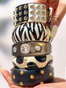 1 pieza Pulsera de estilo punk gótico con diseño de broche abierto y adorno de cruz de strass - Multicolor C - Ver 9