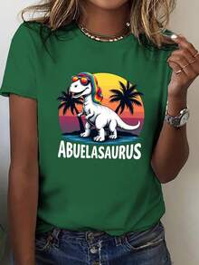 Talla grande - talla extra grande - camiseta de mujer, hecha de algodón puro, tela ligera y transpirable, diseño de cuello redondo, diseño estampado, corte de manga corta, adecuada para primavera y verano. - Verde - Ver 6
