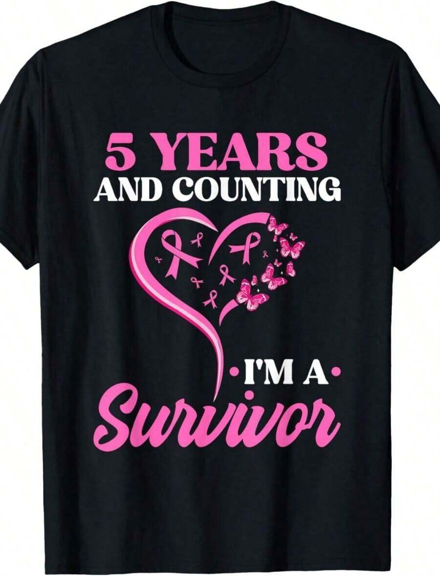 T-Shirt For Women Breast Cancer Survivors (5 Years Disease-Free) Breathable And Comfortable - 黑色 4 - 查看 1