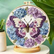 绣球花、雏菊、蝴蝶刺绣DIY套装，包含绣绷，适合初学者，家居装饰 - 多色 - 查看 5