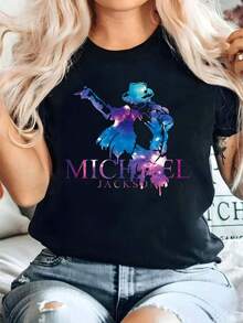 Camiseta Tribute para r - Diseño con Pose de Baile Icónica y Logotipo Distintivo, Camiseta Casual de Manga Corta y Cuello Redondo de Corte Holgado, Degradado Morado-Rosa-Morado, Lavable a Máquina, Ropa de Estilo Urbano Fan, Material Transpirable, Construcción Duradera, Unisex, Playeras de hombre, Camisas de hombre, Blusas para r, Playeras de r - Negro - Ver 7