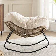 Rocking Chair, Chenille Upholstered Accent Chair, Modern Rocking Chair For Children's Room, Living Room, Bedroom, Apartment - Beige - View 3