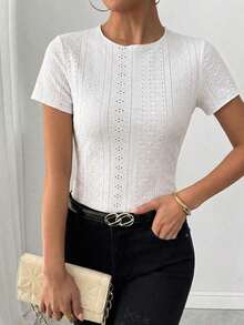 Camiseta de manga corta con textura elegante, primavera/verano - Blanco 2 - Ver 5