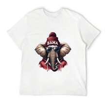Sport Elephant BAMA American Football Team Mascot T-Shirt, Short Sleeve, Classic Style, Thick Cotton, Graphic Print, Casual Short Sleeve T-Shirt For Women. - 白色 - 查看 1