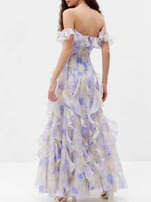 Vestido playa elegante tirantes gasa volantes estilo francés fluido para vacaciones marinas - Azul - Ver 6
