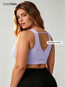 Plus Size Women's Adjustable Sports Bra, Soft & Comfortable, Criss-Cross V-Back Design, 4-Way Stretch, Suitable For Sports & Leisure Fall - Mauve Purple - View 4