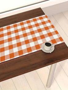 1pc Orange Plaid Table Runner, Minimalist & Versatile, Multiple Size Options, Faux Linen Material, Digital Printing, Suitable For Restaurant, Kitchen, Outdoor Party - Orange - View 5