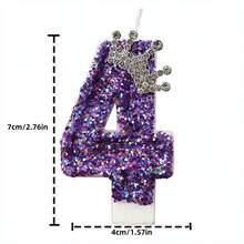 1PC Purple Crown 0-9 Number Birthday Candle Creative New Style, Rhinestone Crown, Suitable For Cake Decoration, Dessert Table, Party Birthday Celebration Candles. - View 5